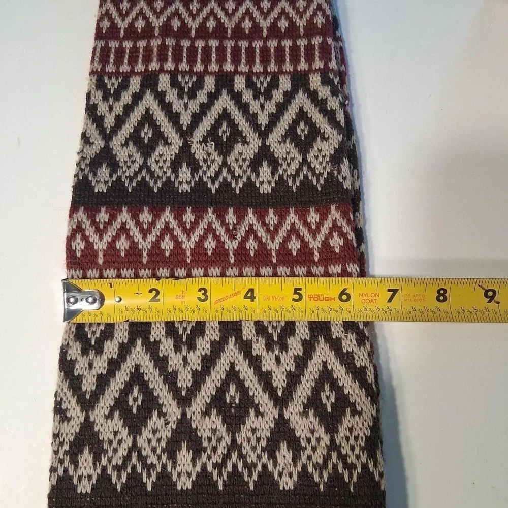 Mens Vintage 100% wool scarf with red, brown, and beige geometric